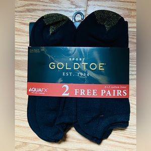 Gold Toe Goldtoe Men's Cotton No Show Black Socks 8 Pack AquaFX Sport NEW 6-12.5